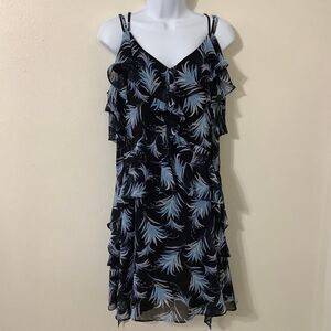 Taylor Black Tropical Summer Vacation Cruise Casual Beachy Ruffle Dress Sz 10